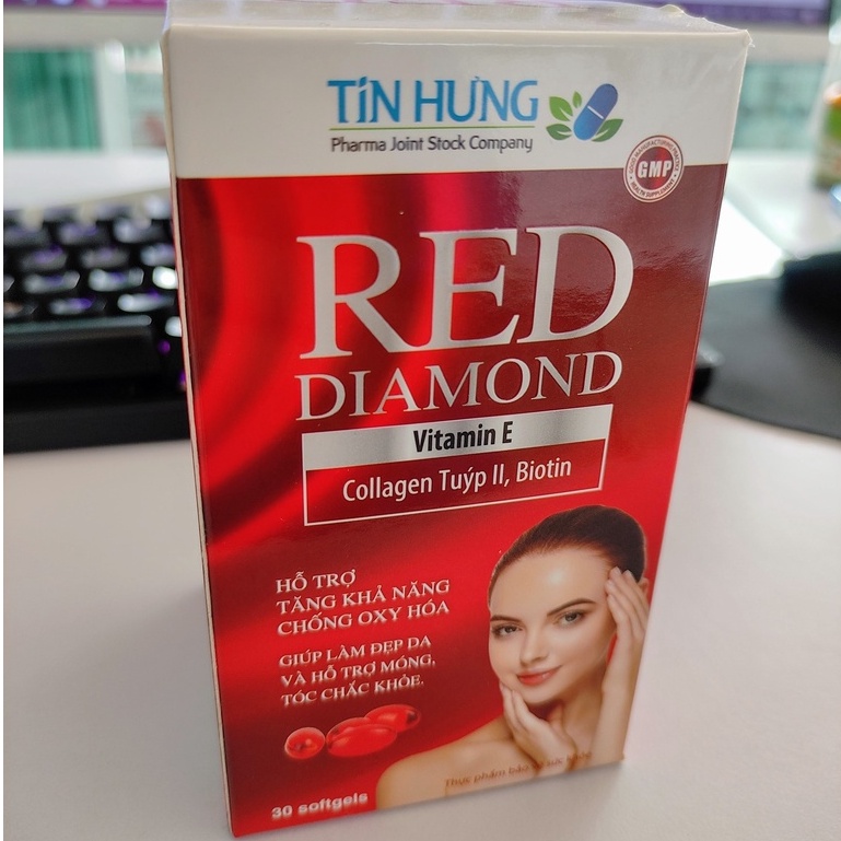 E đỏ - RED DIAMOND - làm đẹp da, móng, tóc chắc khỏe - hộp 30 viên
