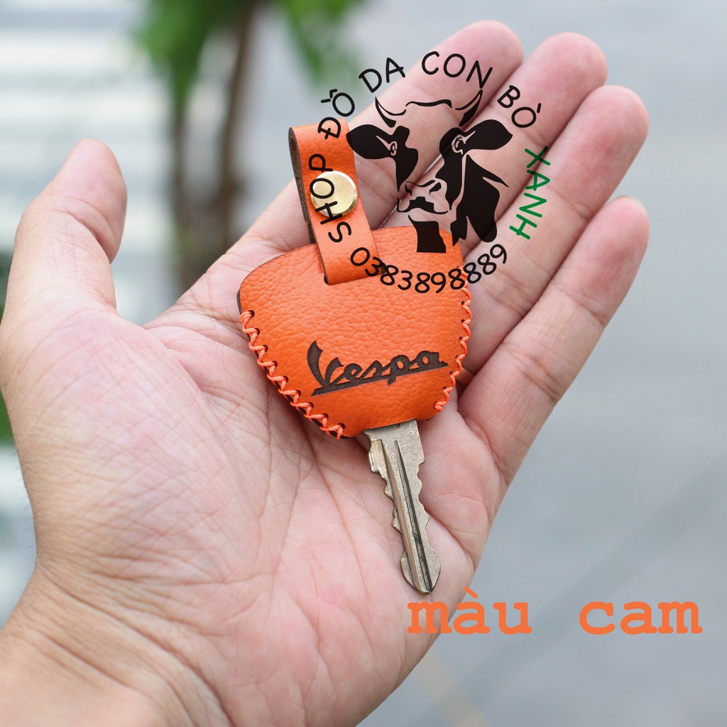 (Màu cam) bao da Chìa Khóa Vespa handmade da thật