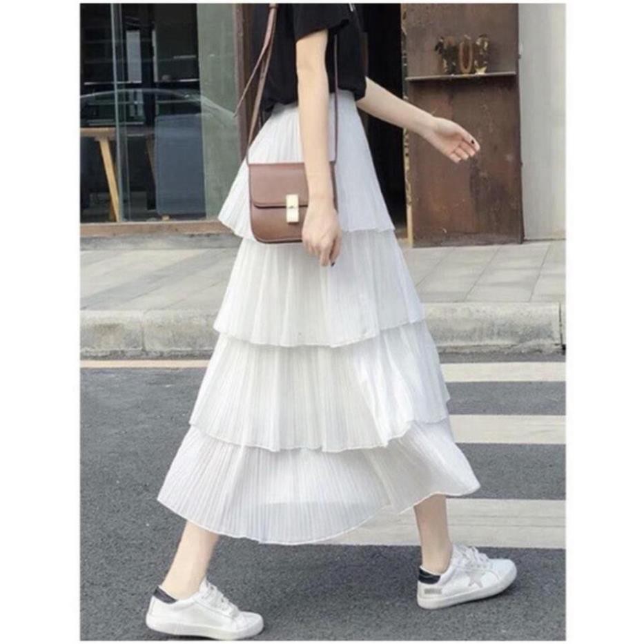 Chân Váy Xếp Li 4 Tầng Dáng Dài Cạp Cao hàng quảng châu.