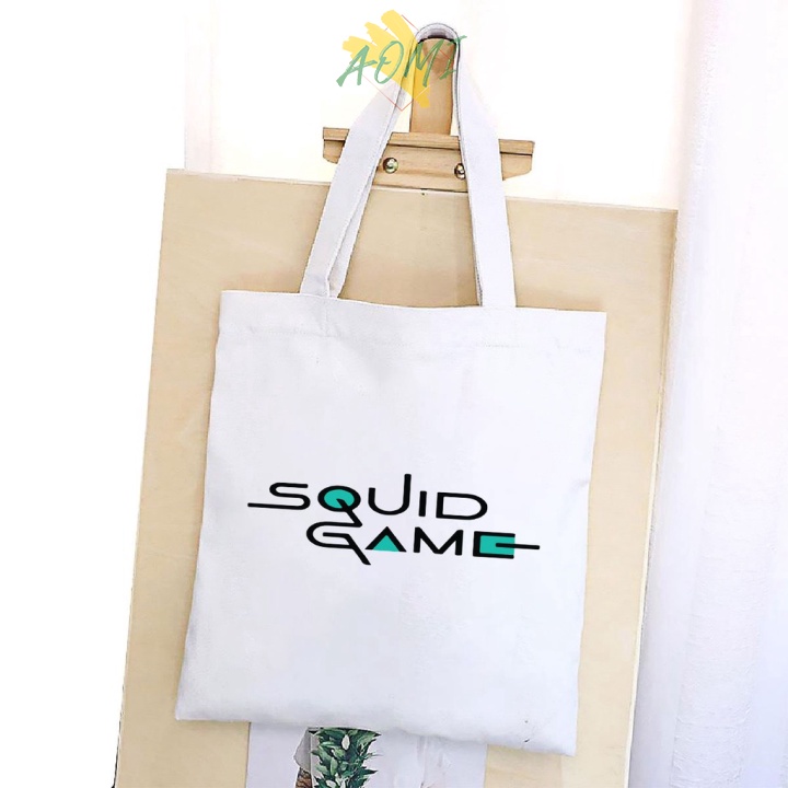 [Nhiều mẫu Đẹp] TÚI VẢI SQUID GAME ĐEO VAI TOTE CANVAS BAG CÓ KHÓA KÉO SIZE LỚN 33x38cm PHONG CÁCH CÁ TÍNH HOT TREND AOM