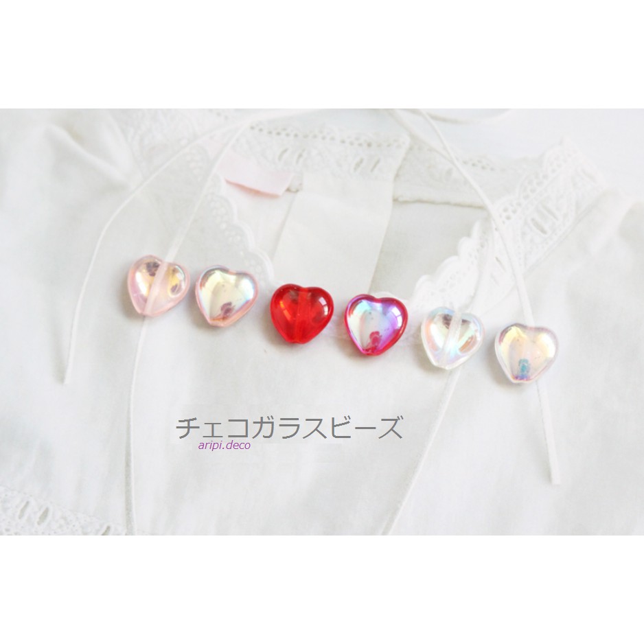 Charm thủy tinh tim xỏ lỗ 2 đầu T4 /Nguyên liệu làm vòng tay