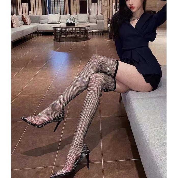 Bốt lưới cao gót đính đá bling cực xinh kèm hình thật