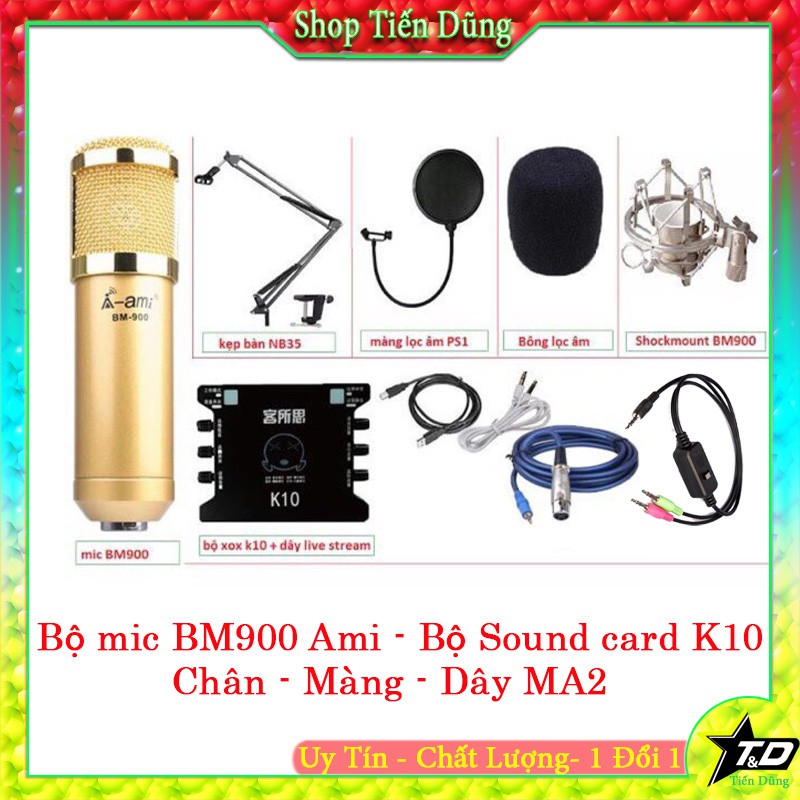 [Mã ELHACE giảm 4% đơn 300K] MICRO THU ÂM BM900 AMI SOUND CARD K10 CHÂN MÀNG LỌC DÂY MA2- MIC THU ÂM AMI BM900