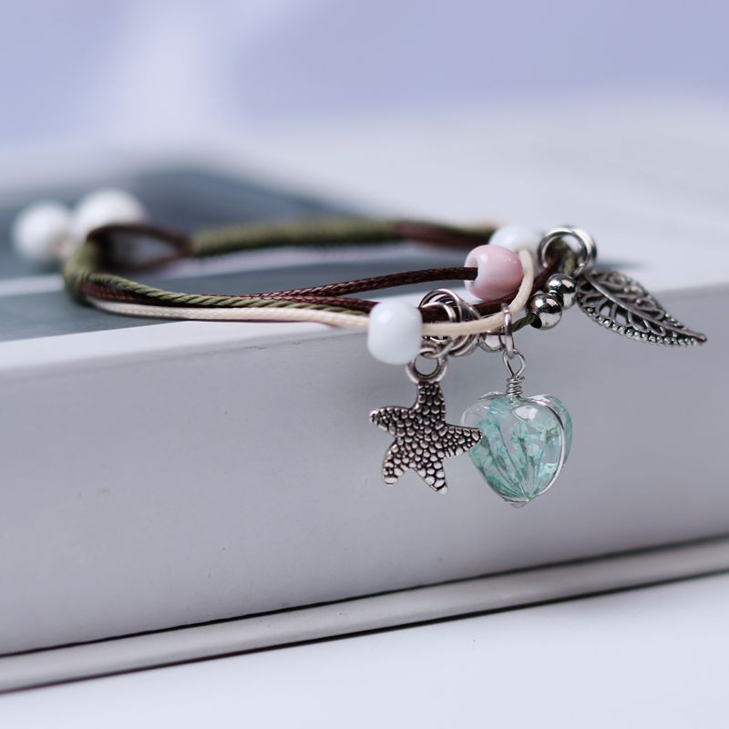 Vòng Tay Gốm Mặt Thủy Tinh Bông Hoa /Trái Tim Trang Nhã Molangshop