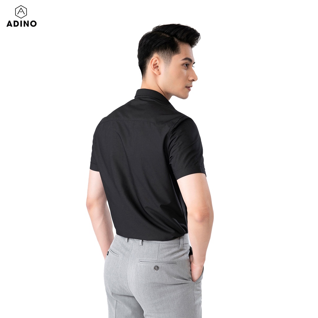 Áo sơ mi nam màu đen ngắn tay ADINO vải nến lụa sợi sồi modal dáng công sở slimfit hơi ôm trẻ trung CT103