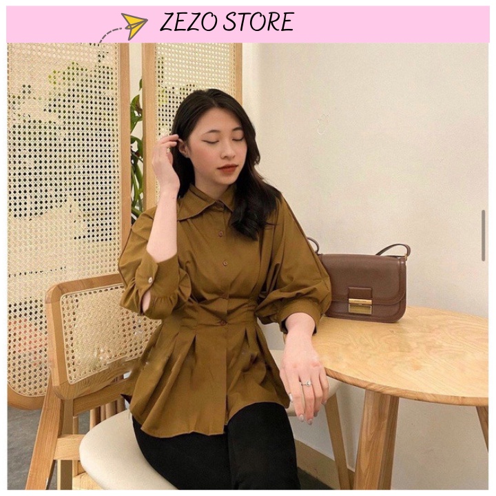 Áo sơ mi nữ xếp li ôm eo, Áo nữ kiểu