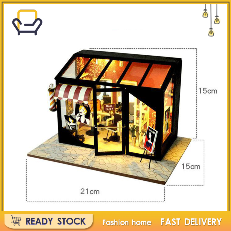 【Fashion home】3D DIY Wood Miniature Doll House Fashion Shop Furniture Gift beauty studio