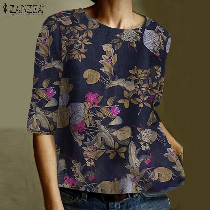 Zanzea Áo Nữ Tay Lửng Cổ Chữ O Họa Tiết Hoa Thời Trang Cá Tính