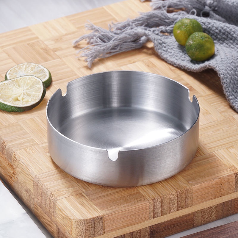 Stainless steel ashtray large household living room office ashtray anti-fly ash drop thick golden round ashtray