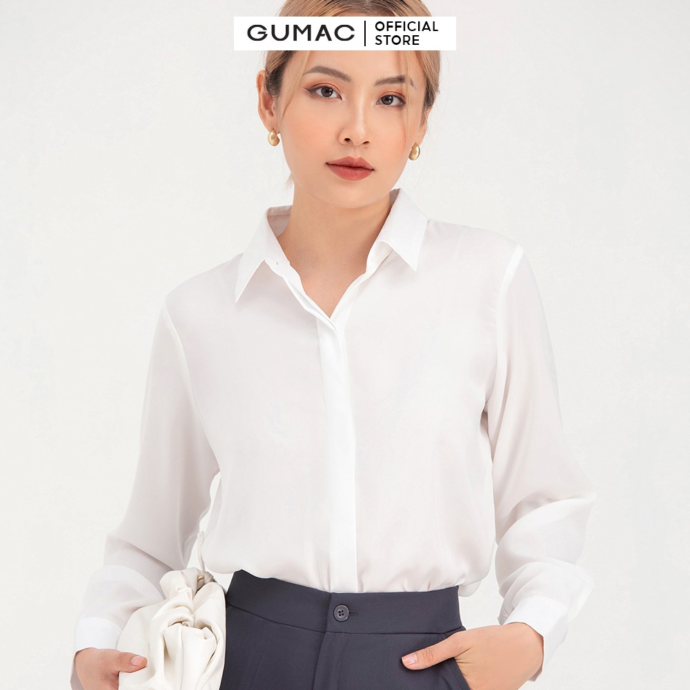 Áo sơ mi nữ GUMAC cơ bản chất liệu lụa mango giấu nút AB709 | BigBuy360 - bigbuy360.vn
