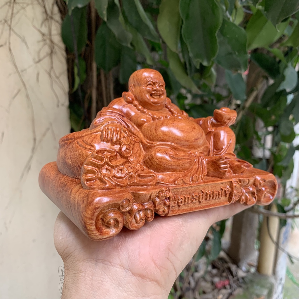 Di lặc để xe ô tô bằng gỗ hương cao 9 cm ngang 15 cm đế vạn sự như ý