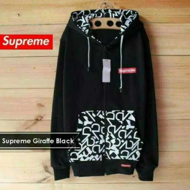 Áo Hoodie Supreme Màu Đen In Hình Hươu Cao Cổ Thời Trang