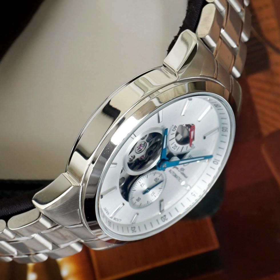 Đồng hồ nam dây kim loại mặt kính sapphire automatic Olym Pianus OP9908-88 OP9908-88.1AGS trắng