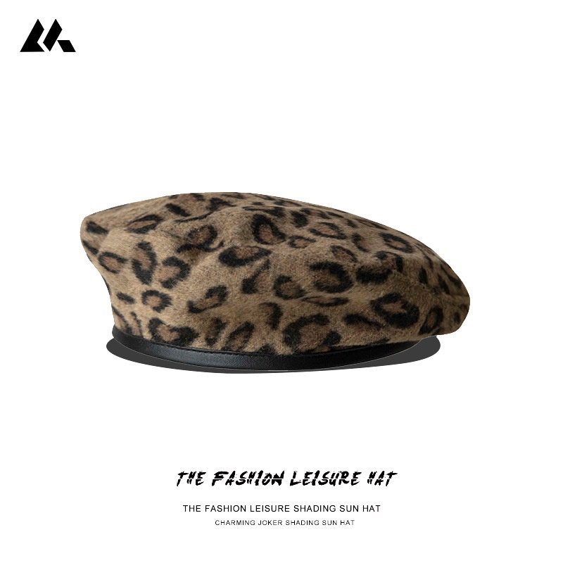 Mũ len nồi nữ Nón len beret hoạ tiết da báo Giữ ấm Mùa Đông Hàn Quốc Vintage Retro Cổ điển Thời trang