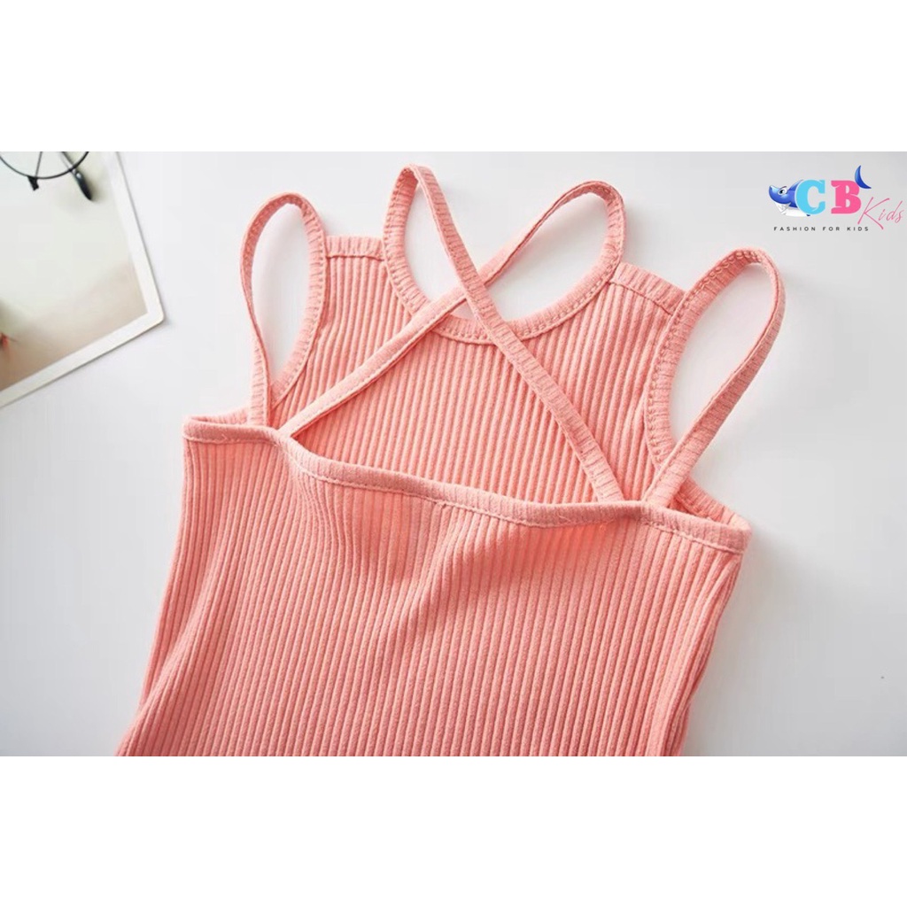 Bộ hè cho bé, set áo 2 dây chất tăm lạnh tàu mềm phối quần short đũi trắng xịn xò cho bé gái