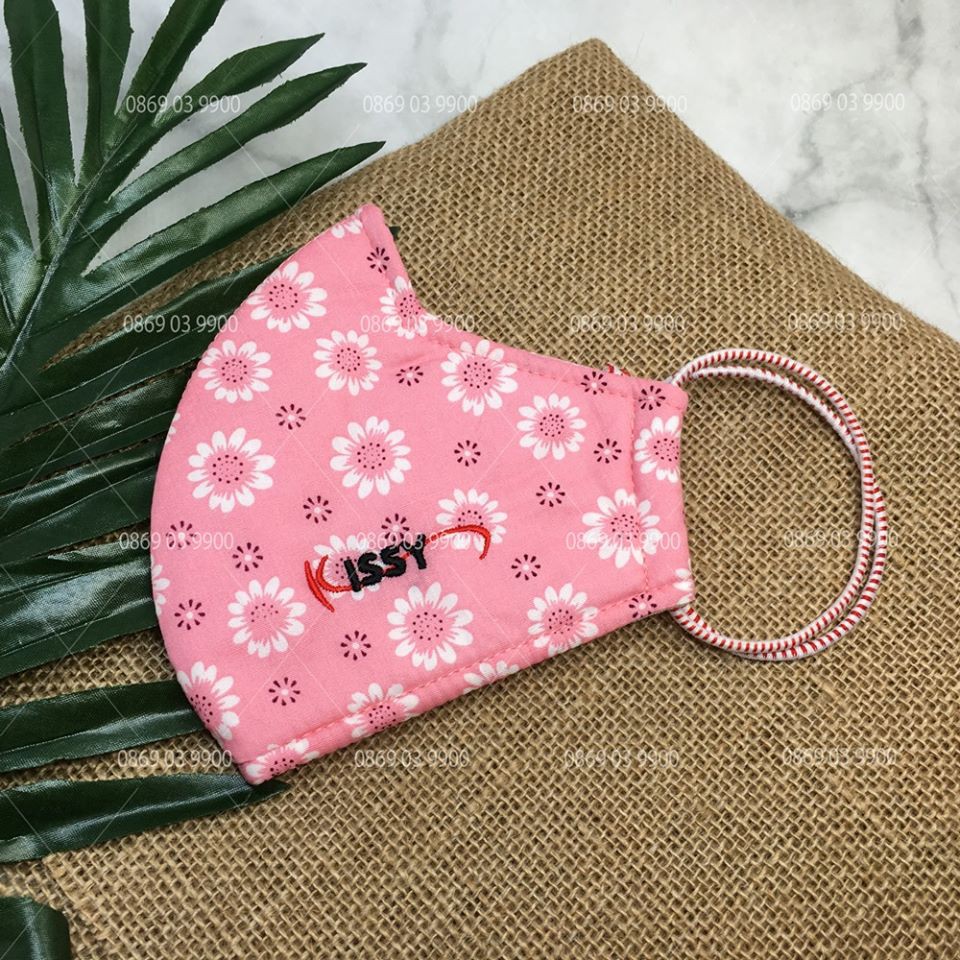 Khẩu trang vải Kissy 3 lớp sợi thuộc tính  size M cho nữ họa tiết hoa chống nắng - chống bụi mịn