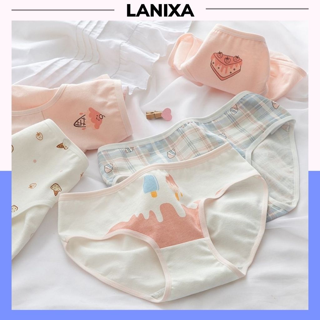 Quần lót nữ cotton tôn dáng gợi cảm, Quần chíp nữ kháng khuẩn khử mùi họa tiết cute dễ thương LANIXA L211