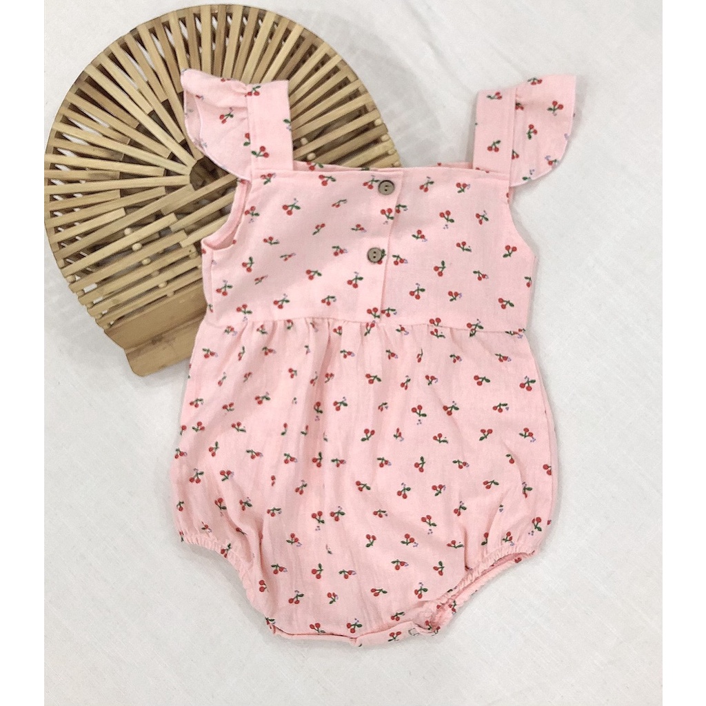 Váy cho bé gái trẻ em sơ sinh đến 2 tuổi BABY112.VN chất liệu vải thô đũi thoáng mát mềm mịn họa tiết cherry B009