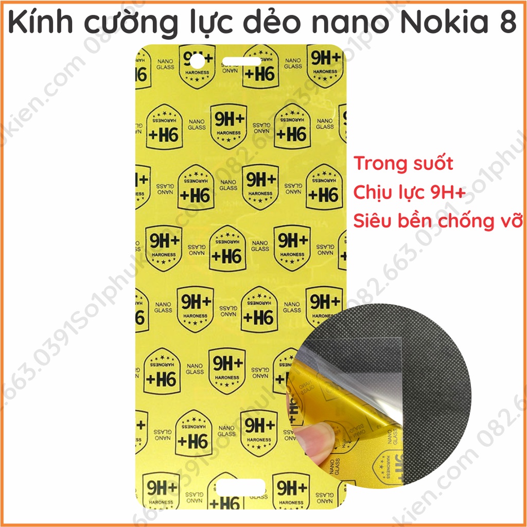 Dán cường lực Nokia 8 dẻo nano, chuẩn cường lực 9H+