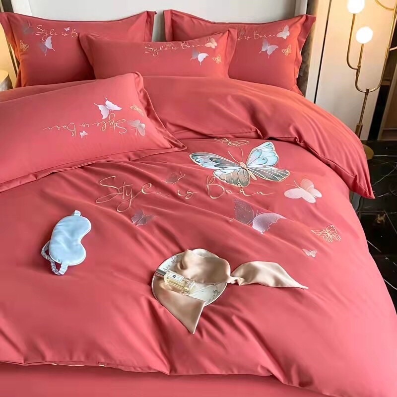 BỘ CHĂN GA GỐI COTTON SATEEN MỀM MỊN THOÁNG MÁT, SÉT 4 MÓN VỎ CHĂN GA VÀ VỎ GỐI COTTON THÊU SẮC NÉT