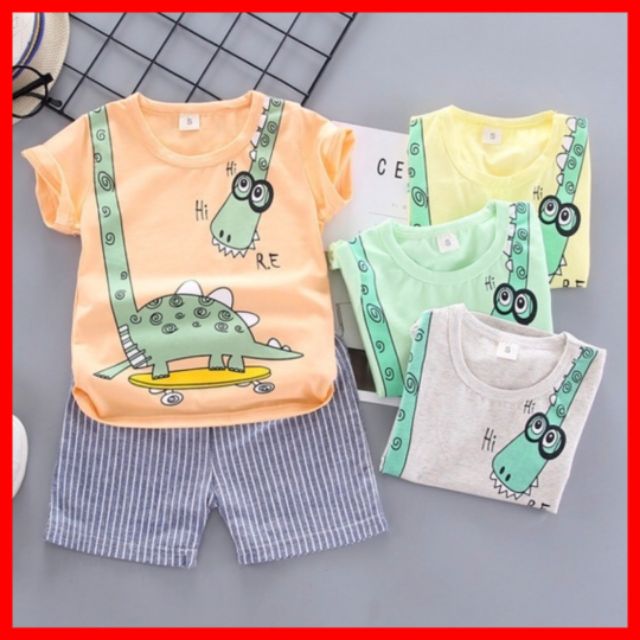 Quần áo trẻ em mùa hè, Set trang phục cho bé in hươu cao cổ M40
