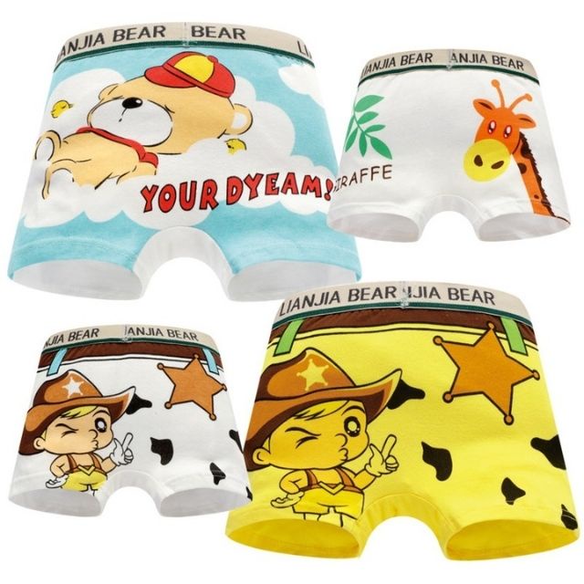 Combo 4 Quần Chíp Đùi Cho Bé Trai, Quần Lót Đùi Trẻ Em Quần Sịp Cho Bé Chất Cotton Mềm Mại Thoáng Khí Size 3-10 Tuổi
