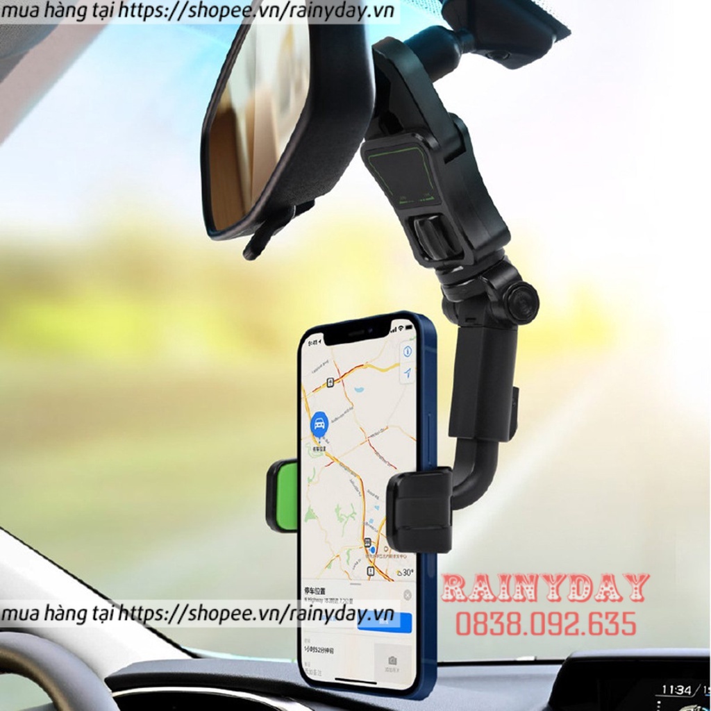 Giá đỡ kẹp điện thoại gắn gương chiếu hậu ô tô xoay 360 phụ kiện dành cho xe hơi ô tô