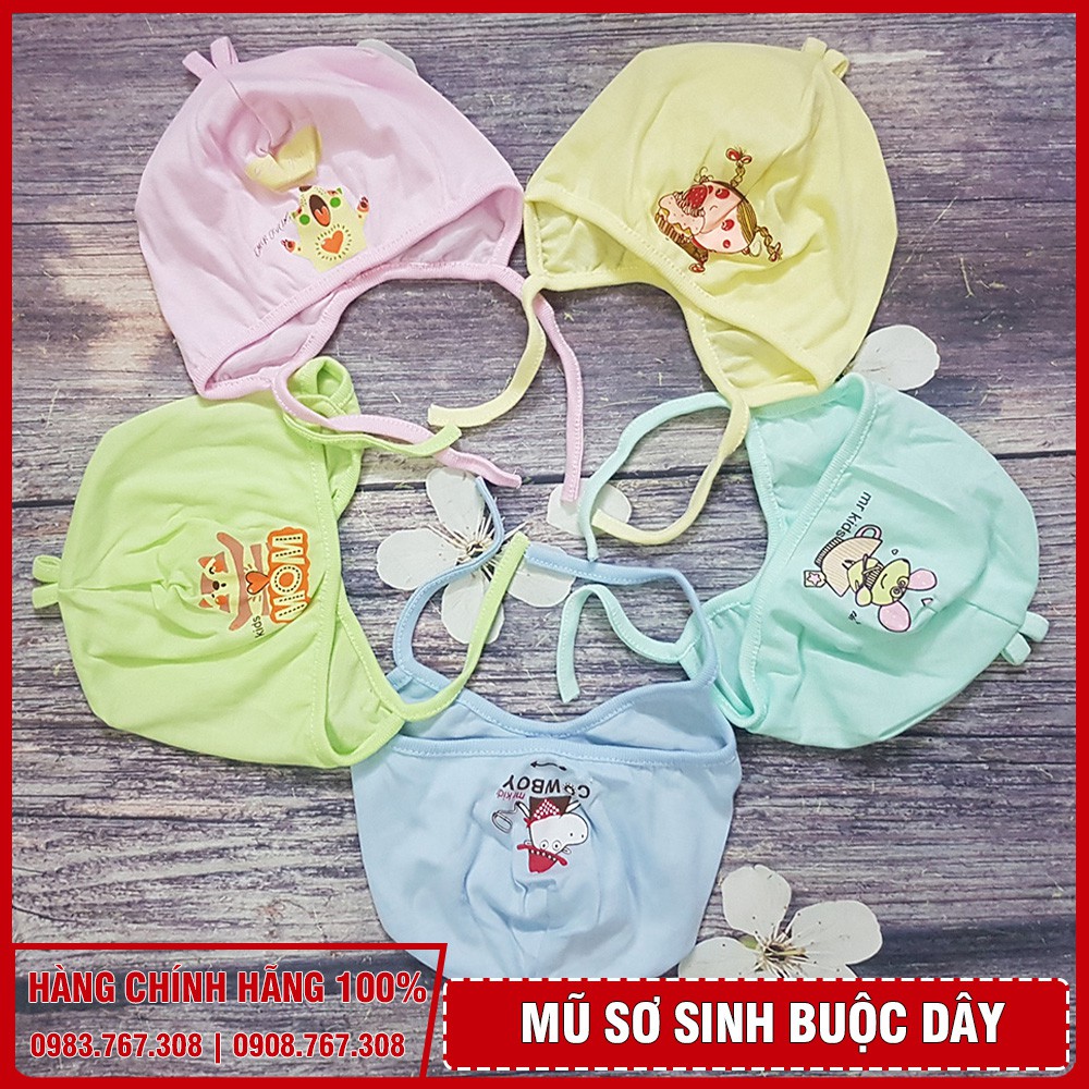 Mũ Sơ Sinh Cotton Buộc Dây