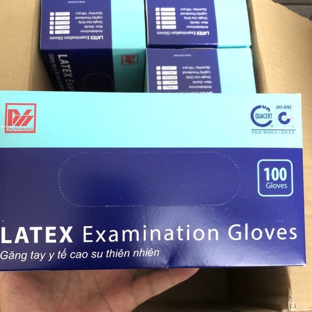 Thùng Găng tay y tế Duy Hàng có bột  - thùng 10 hộp Găng tay y tế  Duy Hàng cao su thiên nhiên LATEX Hộp 50 đôi(100 cái)