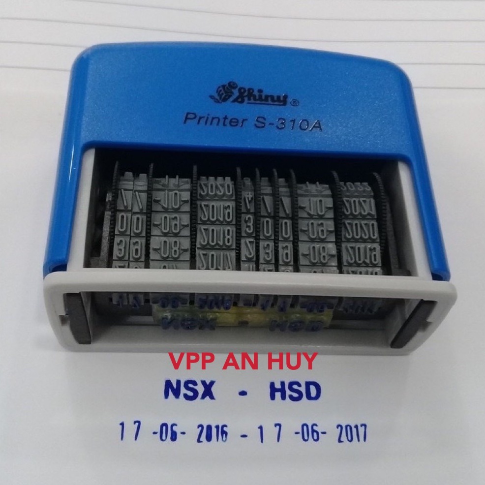 Dấu có 2 ngày tháng năm trên cùng 1 dòng và 1 dòng nội dung cần khắc Shiny S-310A