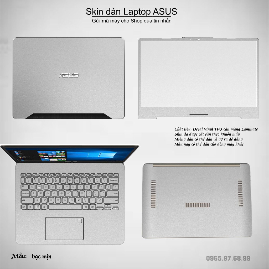 Skin dán Laptop Asus màu chrome bạc mịn