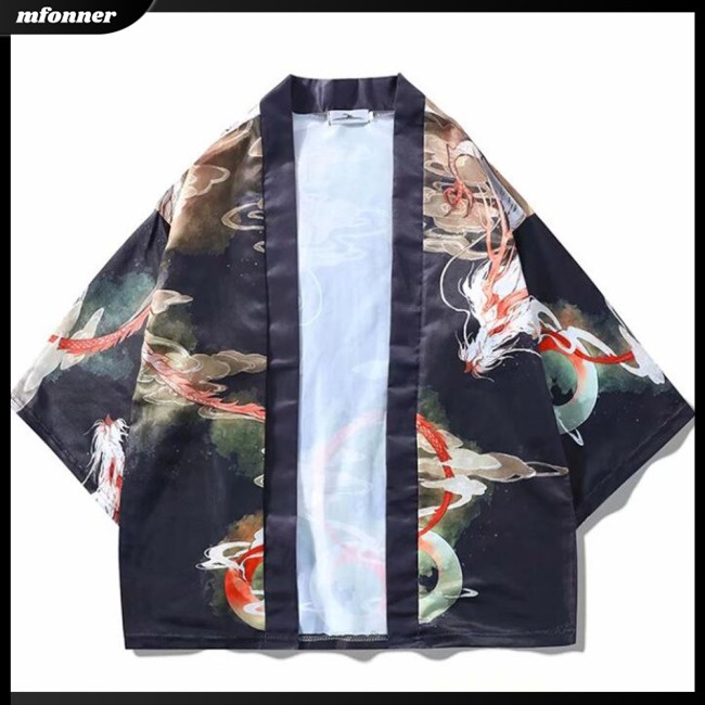 Áo Khoác Sơ Mi Chống Nắng Dáng Rộng In Hình Rồng Kiểu Trung Hoa Nhật Bản Cá Tính Cho Nam