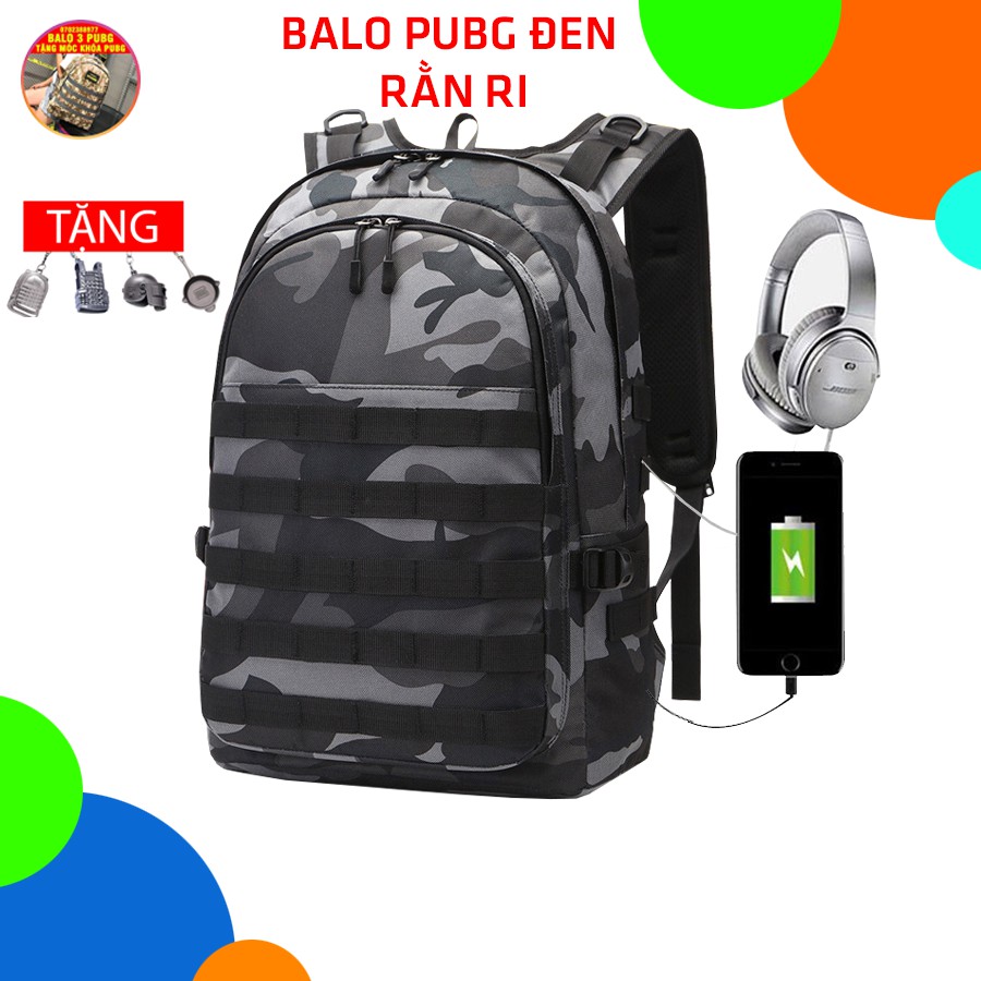 [ Có Sẵn ] Balo 3 PUBG Đen Rằn Ri, Tặng Móc Khóa PUBG