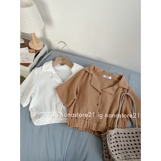 Áo croptop cổ vest chất xô đũi Nana21 Nanastore21