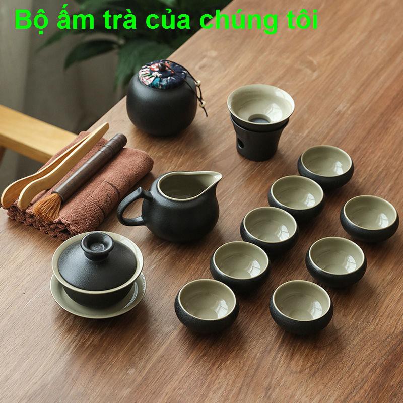 nhà cửa đời sốngBát gốm đen, ấm trà, tách bộ trà Kung Fu, đồ gia dụng kiểu Nhật đơn giản hiện đại một ấm, sáu ch