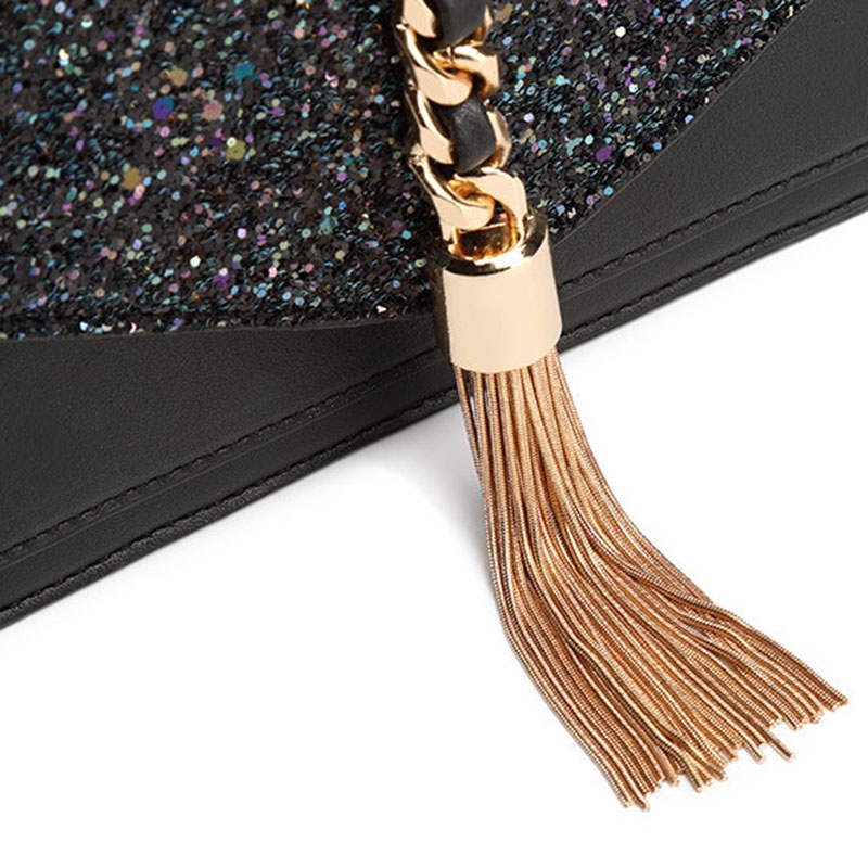 Túi đeo vai IELGY thiết kế lấp lánh phối dây xích thời trang cho nữ