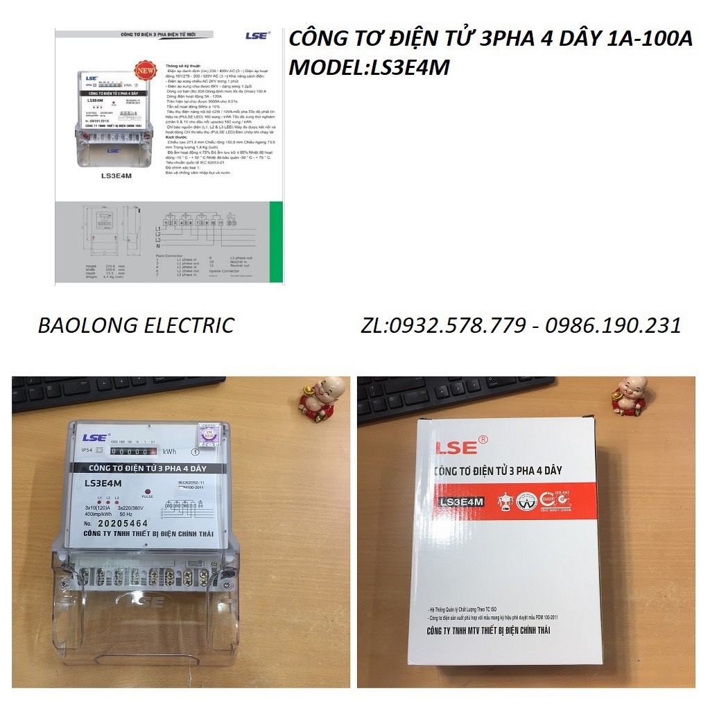 CÔNG TƠ ĐIỆN 3PHA LSE,ĐỒNG HỒ ĐO ĐIỆN 3PHA 4 DÂY KIỂU ĐIỆN TỬ MODEL:LS3E4M