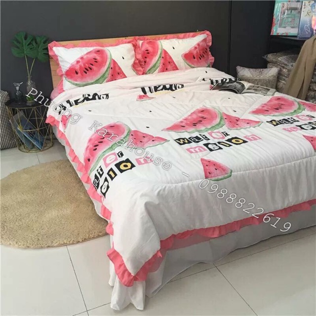 Set đũi chăn đã trần bông siêu đẹp 4 món. Gồm 1 ga phủ- 1 chăn trần bông siêu nhẹ - 2 vỏ gối