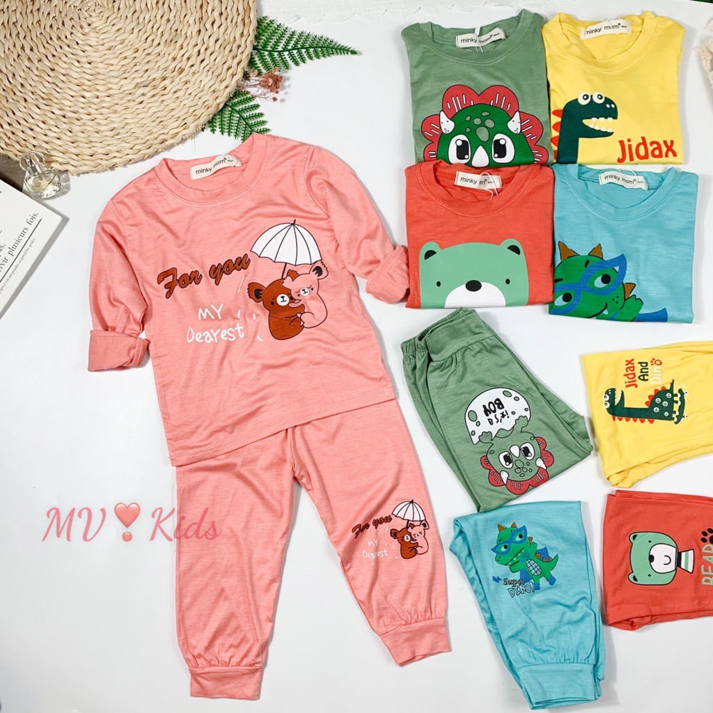 [SALE] Bộ Dài Tay Cho Bé Trai, Bé Gái Minky Mom Vải Thun Lạnh Động Vật Dễ Thương, Đồ Bộ Cho Bé Mặc Thu Đông MKMTD2169