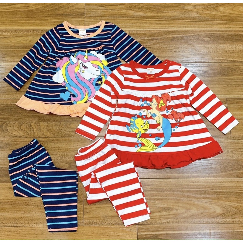 Bộ dài tay bèo gấu cotton borip bé gái kẻ ngang (Sz 10-22kg)