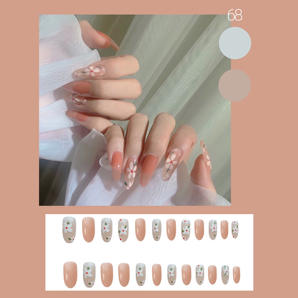 Set 24 Móng Tay Giả Trang Trí Họa Tiết Hoa Màu Cam