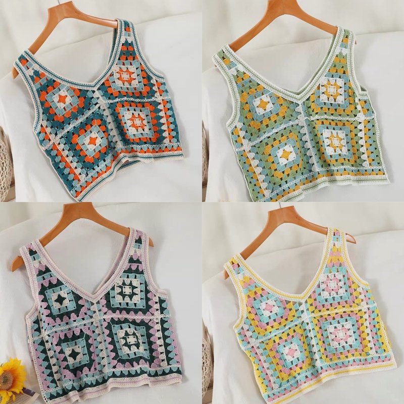 Áo Croptop Dệt Kim Không Tay Cổ Chữ V Nhiều Màu Sắc Dành Cho Nữ