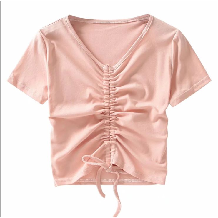 Áo croptop rút dây tay ngắn 💖YC Fashion💖 Áo thun croptop cổ tim chất thun co giãn cá tính ôm sexy màu đen trắng SP20