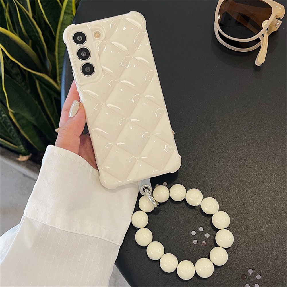 Ốp Điện Thoại Dẻo Họa Tiết Kẻ Ô / Hình Thoi Kèm Vòng Đeo Tay Sang Trọng Cho Samsung Galaxy S21 S22 PLUS S21 S22 Ultra