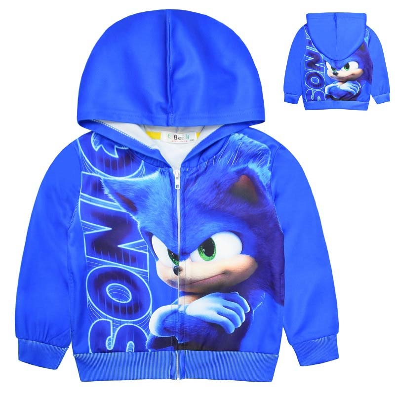 Áo Khoác Hoodie Tay Dài Có Khóa Kéo In Hình Sonic The Hedgehog Phong Cách Đường Phố Mới Cho Bé Trai