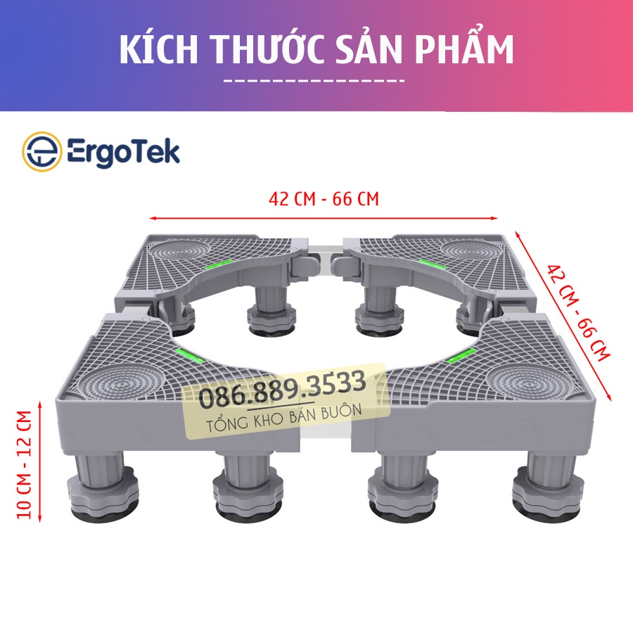 ErgoTek MG12T Chân Kệ Máy Giặt - Tủ lạnh 12 TRỤ / Chân Máy Giặt điều chỉnh kích thước - Điều Chỉnh Độ Cao