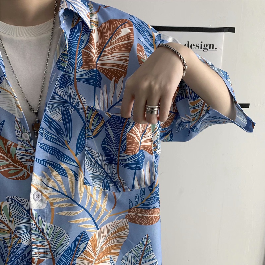 Áo Sơ Mi Tay Ngắn Dáng Rộng Vải Lụa Mát In Họa Tiết Hawaii Phong Cách Retro Thời Trang Mùa Hè
