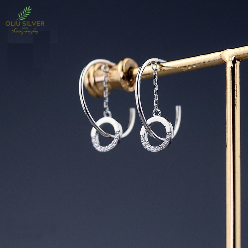 Bông Tai Bạc S925 Chữ C Crystal Round Trẻ Trung Cá Tính | Khuyên Tai Nữ Trang Sức Bạc 925