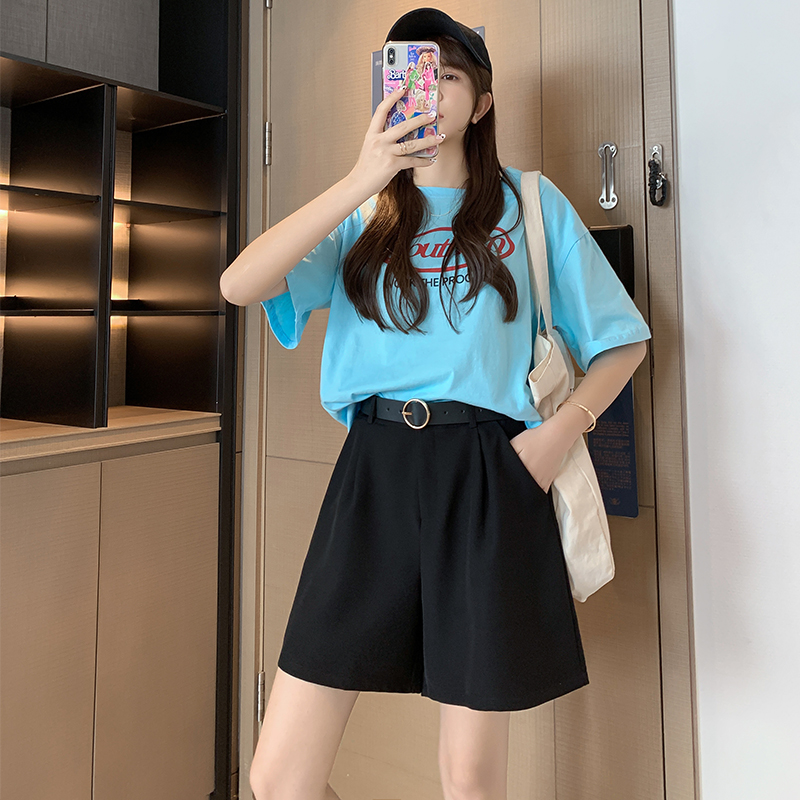 SUXI Quần short nữ lưng cao ống rộng thời trang dễ phối đồ