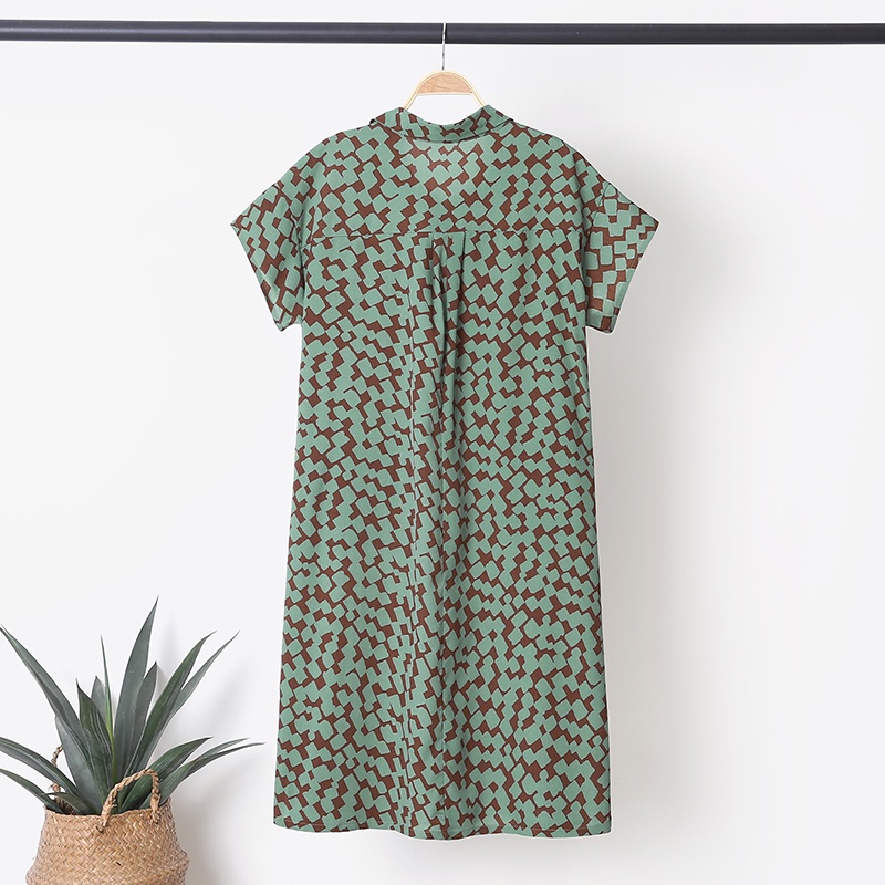 Đầm mini ZANZEA tay ngắn dáng rộng vải cotton in họa tiết phong cách vintage dễ phối trang phục cho nữ